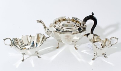 Lot 1 - Late Victorian silver bachelors three piece tea set Birmingham 1898