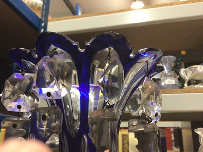 Lot 51 - Pair of late 19th Century Bohemian blue overlaid glass lustres with prismatic drops