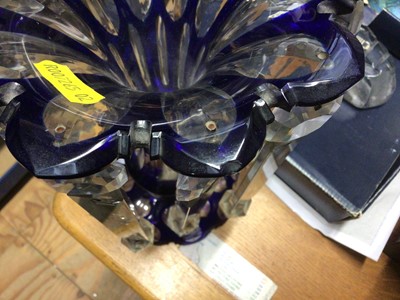Lot 51 - Pair of late 19th Century Bohemian blue overlaid glass lustres with prismatic drops