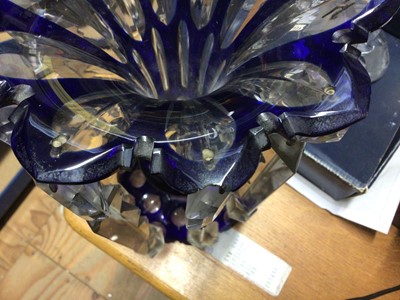 Lot 51 - Pair of late 19th Century Bohemian blue overlaid glass lustres with prismatic drops