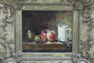 Lot 116 - Oil on board still life after Jean-Baptiste Chardin (1697-1779) still life, in good antique gilt gesso frame