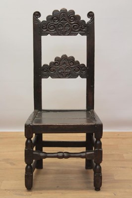 Lot 875 - 17th century oak Derbyshire back stool