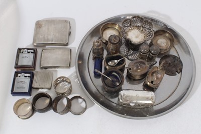 Lot 228 - George V silver cigarette case with engine turned decoration (Birmingham 1932), together with another cigarette case and other silver to include