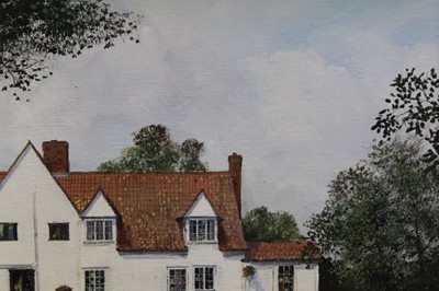 Lot 1101 - *Clive Madgwick, acrylic on canvas, figure and dogs before a farmhouse