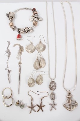 Lot 260 - Pandora charm bracelet together with other silver jewellery
