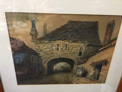 Lot 105 - George Shepheard (1770-1842) watercolour, Commons Court House - Near the Bishops palace, Chichester, titled to label verso, signed with initials and dated GS 1806, framed