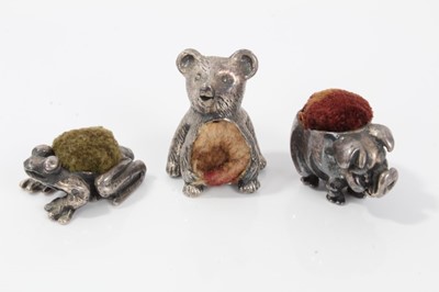 Lot 81 - Three silver/white metal novelty miniature animal pin cushions