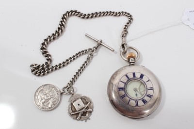 Lot 181 - Late Victorian Silver half hunter pocket watch and chain