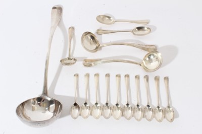 Lot 94 - Collection of George V silver Hanoverian pattern spoons and ladles (London 1915), all at 19.5ozs