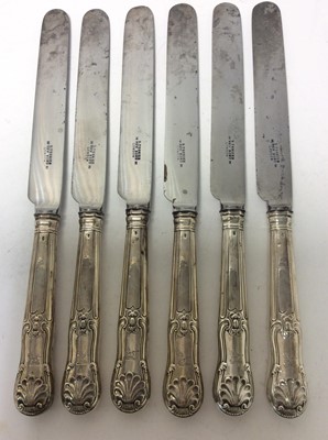 Lot 218 - Set of Six George III silver handled Kings pattern dinner knives (London 1812), maker Paul Storr, with steel blades stamped