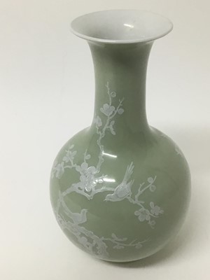 Lot 157 - 18th century style Chinese celedon glazed porcelain vase with character marks to base.