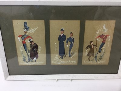 Lot 337 - Framed group of three Edwardian military watercolours and another