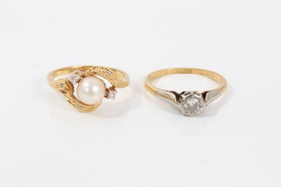 Lot 75 - 18ct gold cultured pearl ring and 18ct gold diamond single stone ring