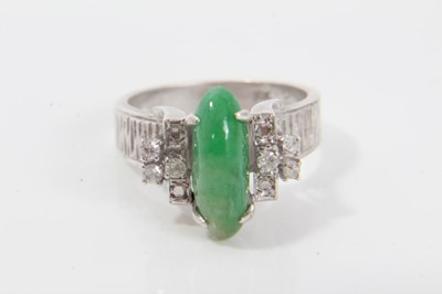 Lot 225 - 18ct white gold green jade and diamond ring