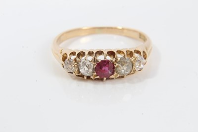 Lot 226 - 18ct gold diamond and ruby five stone ring