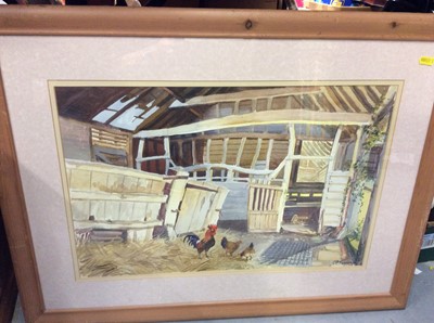 Lot 335 - C.C. Turner watercolour farm yard scene, Oliver Hall Welsh landscape and four other watercolours