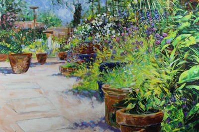 Lot 258 - Carl Scanes oil on canvas - Patio flowers