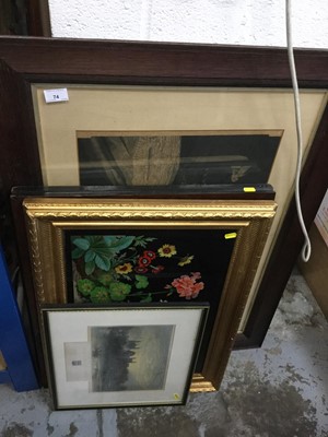 Lot 74 - 19th century hand coloured engraving - Napoleon at St. Helena, in rosewood frame, antique mezzotint after Reynolds, reverse printed flower panel and an engraving of Eton (4)