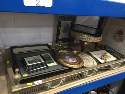 Lot 80 - Mixed group of pictures to include classical subjects, brass fire fender and a small stool