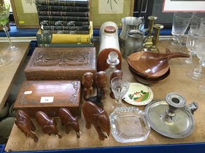 Lot 71 - Mixed group of items to include African carved animals and boxes, Richard Gordon Doctor books, glass and sundries