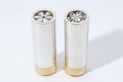 Lot 38 - Pair of good quality Contemporary silver salt and pepper casters modelled as shot gun cartridges