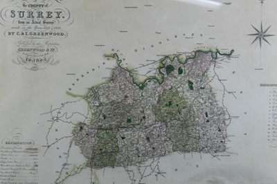Lot 279 - 19th century framed map of Surrey by C. & I. Greenwood