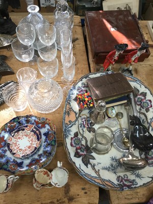 Lot 17 - Group of cut glass decanters together with ceramics, silver plated ware and sundries