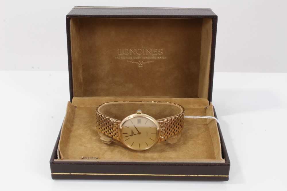 Lot 160 - Gentlemen's Longines 9ct gold wristwatch on gold bracelet in box