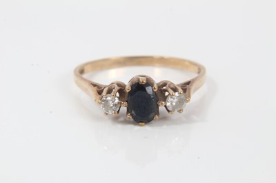 Lot 110 - 9ct gold sapphire and diamond three stone ring