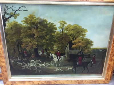Lot 154 - Pair of Regency style reverse prints on glass, together with an oil on canvas landscape