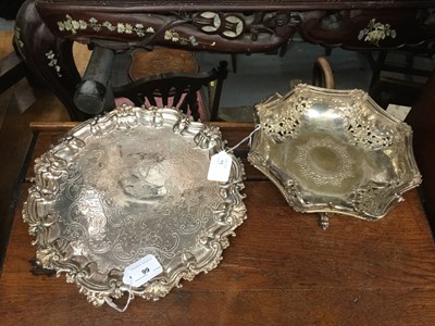 Lot 99 - Fine quality Georgian Old Sheffield plate pie crust salver, together with a plated swing handled basket