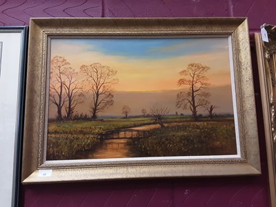 Lot 22 - W.F. Burton oil on board, study 'Bridge on the marsh', signed in gilt frame