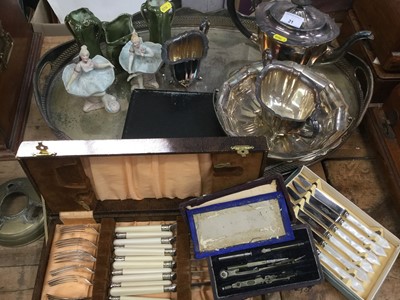 Lot 21 - Various silver plate, draughtsmans set, ceramics.