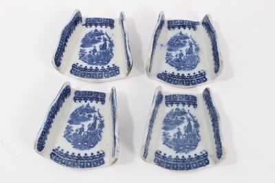 Lot 47 - Set of four 18th century Caughley blue and white Asparagus servers decorated in the Fisherman and Cormorant pattern (4)