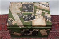 Lot 3123 - A tin box painted green and decoupaged with...