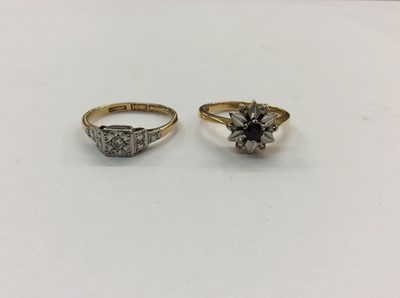 Lot 680 - 18ct gold diamond set ring and 18ct gold sapphire and diamond cluster ring