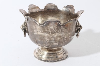 Lot 41 - George V silver two handled miniature monteith with engraved Pigeon motif and presentation inscription 'Carshalton Flying Club Working Homer Show Bowl 1912, Presented by H. S. Seldon Esq.', (Birmin...