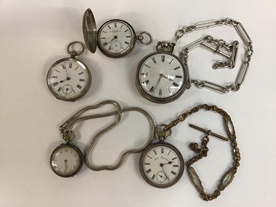 Lot 159 - William IV silver pair cased pocket watch, silver watch chain and four other pocket watches, one with decorative brass chain
