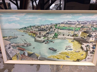 Lot 438 - T. D. Jones acrylic and pen on board- harbour view and other pictures