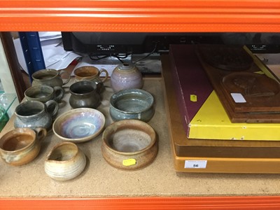 Lot 56 - Group of Art pottery together with a book slide and a cutlery canteen