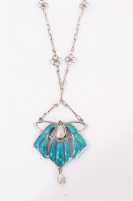 Lot 104 - Arts & Crafts silver and enamel pendant necklace on chain