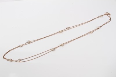 Lot 203 - Edwardian Arts & Crafts gold and freshwater pearl 56 inch long guard chain