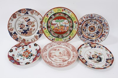 Lot 77 - A Masons Ironstone plate, in famille verte style, and five other Ironstone plates