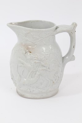Lot 68 - A rare Masons Ironstone relief moulded jug, five other Masons jugs and two tooth brush vases