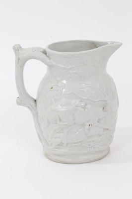 Lot 68 - A rare Masons Ironstone relief moulded jug, five other Masons jugs and two tooth brush vases