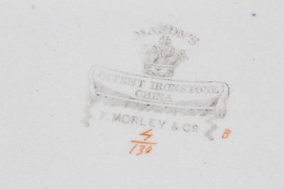 Lot 82 - Two Masons Ironstone plates, in Chinese famille rose style, and four other plates and a sauce tureen stand