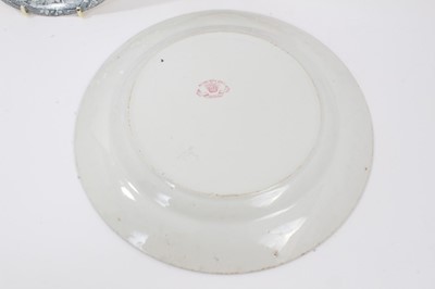 Lot 82 - Two Masons Ironstone plates, in Chinese famille rose style, and four other plates and a sauce tureen stand