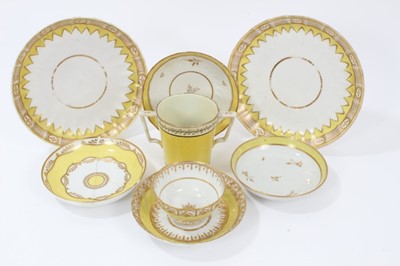 Lot 78 - A pair of Derby yellow ground saucer dishes, and other items