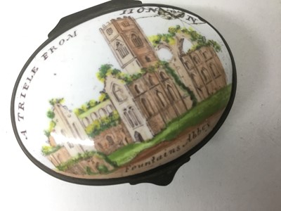 Lot 19 - A South Staffordshire enamel patch box 'A Trifle from Honiton' circa 1800-20