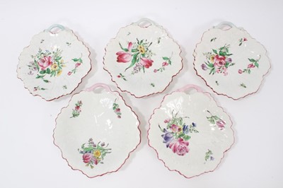 Lot 129 - Five Luneville flower painted leaf shaped dishes
